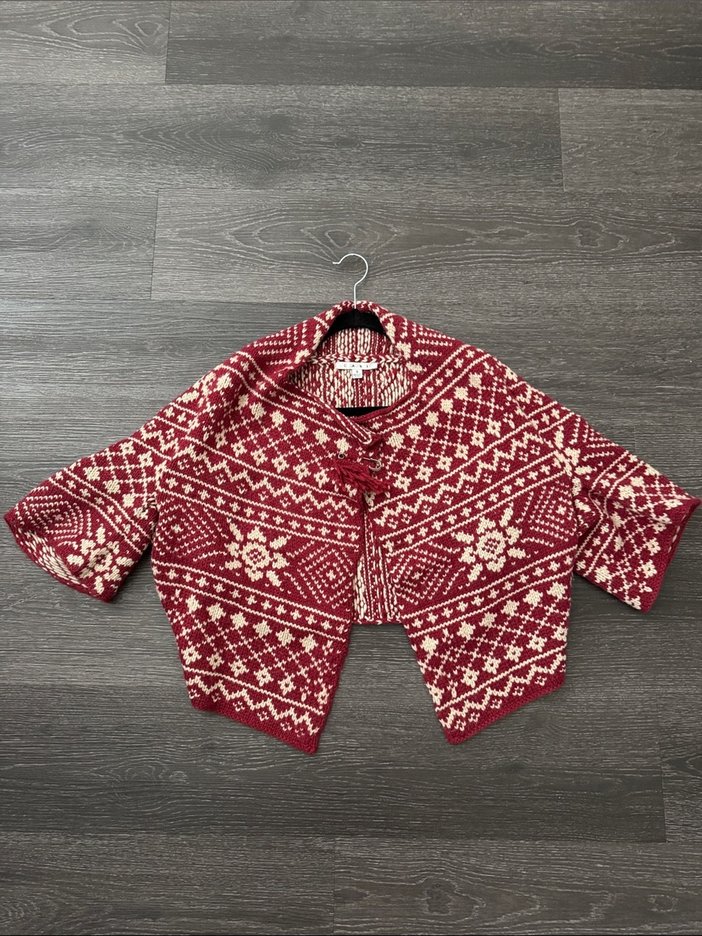 CAbi Red & Cream Fair Isle Knit Capelet